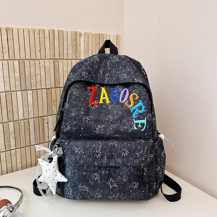 Stylish Star-Embellished Corduroy Backpack Bowlift