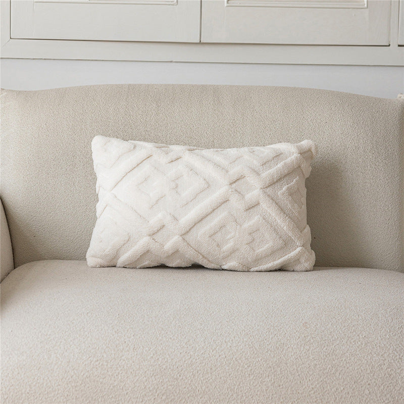 Hand-Tufted Diamond Geometric Chenille Square Cushion Cover with Plush Looped Texture