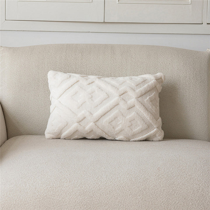 Hand-Tufted Diamond Geometric Chenille Square Cushion Cover with Plush Looped Texture