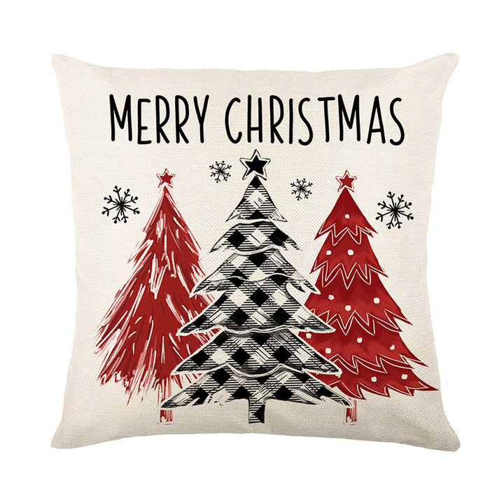 Square Cotton-Linen Christmas Tree Pattern Decorative Throw Pillow Cover