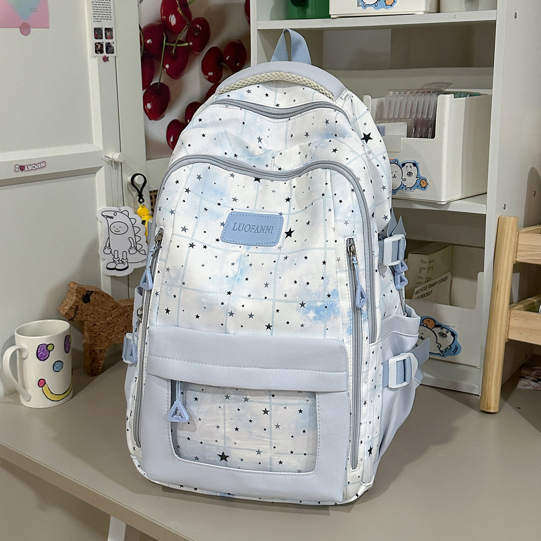 Star-Patterned Multi-Compartment Backpack Bowlift