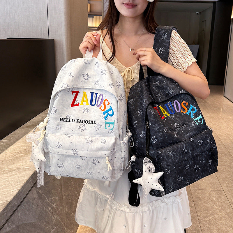 Stylish Star-Embellished Corduroy Backpack Bowlift