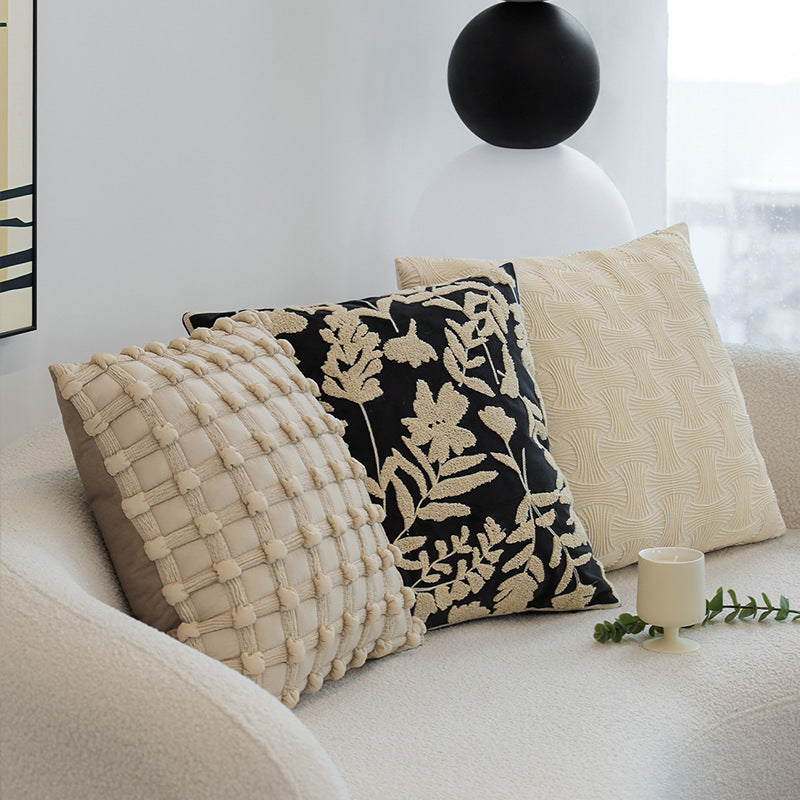 Decorative cushion cover with floral chenille tufting and velvet surface Bowlift