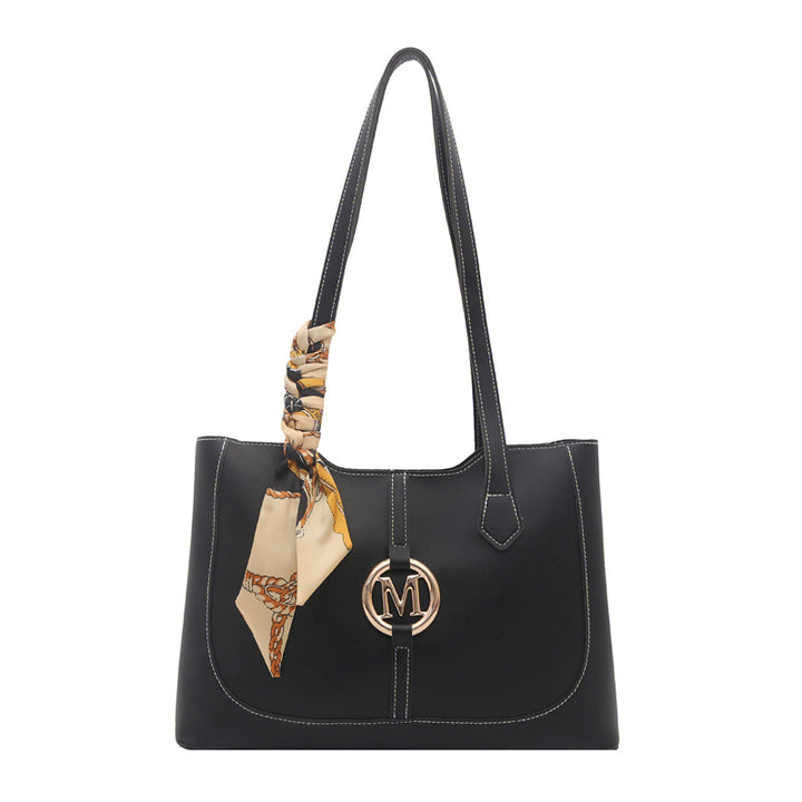 Elegant Structured Tote Bag with Decorative Scarf