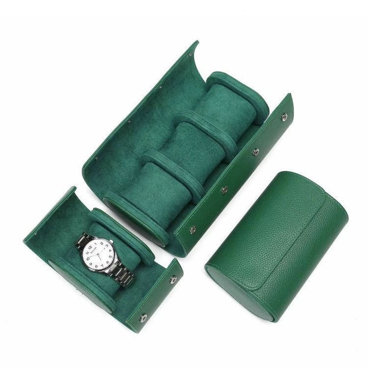 Leather 3-Slot Travel Watch Roll with Snap Closure Bowlift