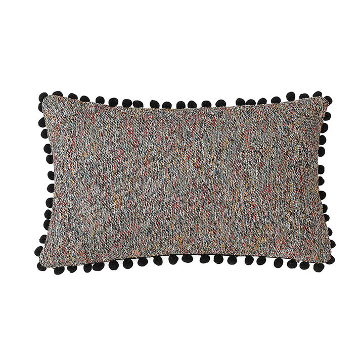 Rectangular decorative pillowcase with mottled chenille structure and pompom trim Bowlift