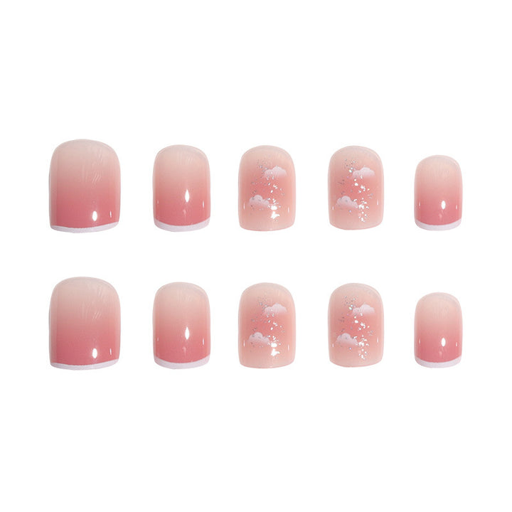 Artistic Press-On Nail Set with Cloud Design Bowlift