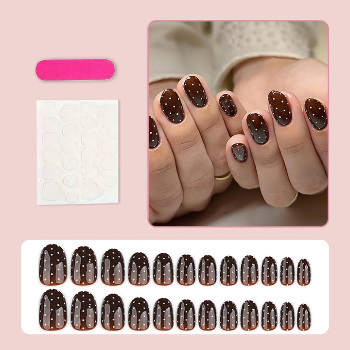 Artificial nail set with elegant dots and shiny accents Bowlift