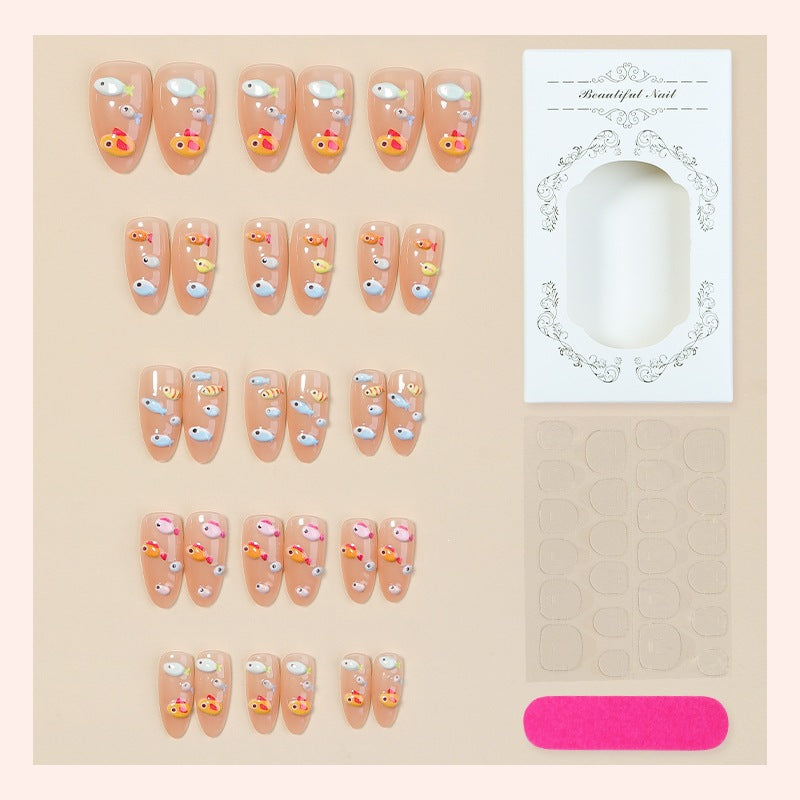 Artificial nail set with playful fish designs Bowlift