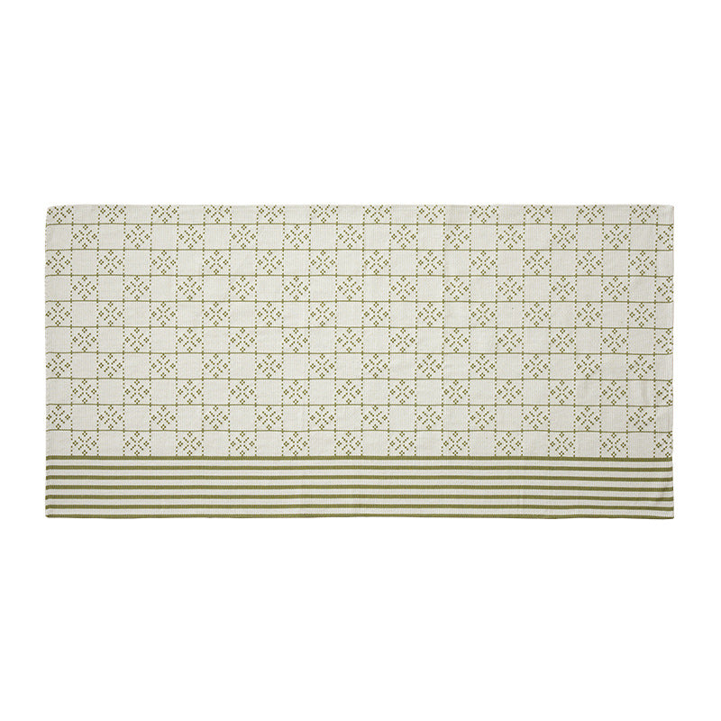 Woven rectangular table runner made of cotton blend with checkered pattern and striped border Bowlift
