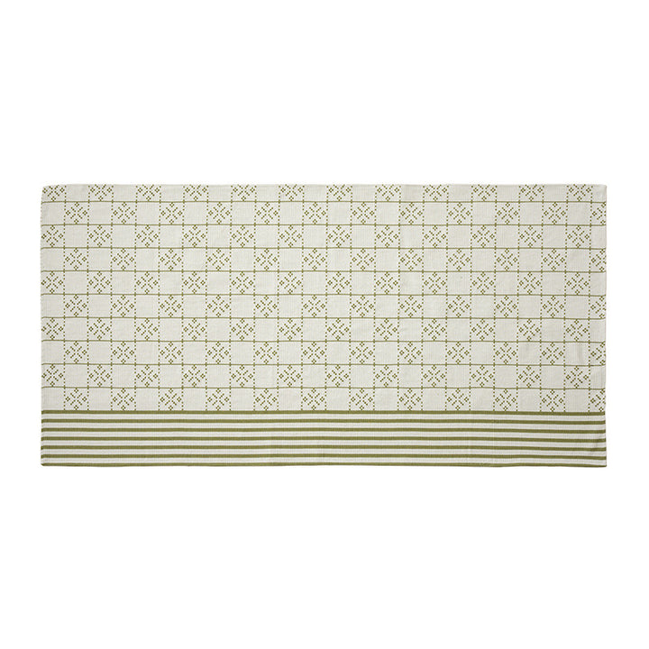 Woven rectangular table runner made of cotton blend with checkered pattern and striped border Bowlift