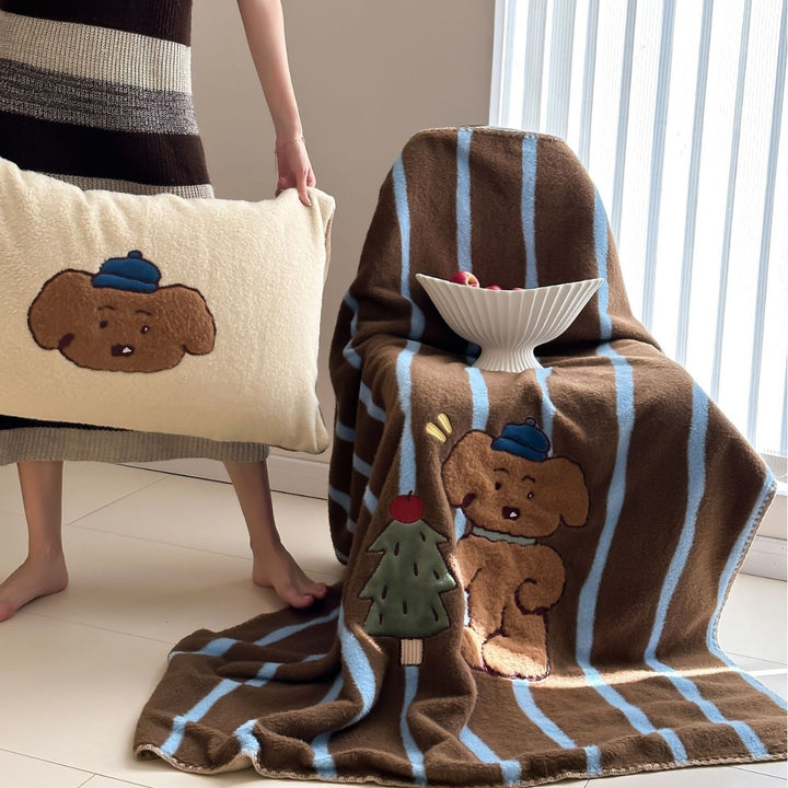 Plush Striped Appliqué Throw Blanket with Reversible Fleece Backing