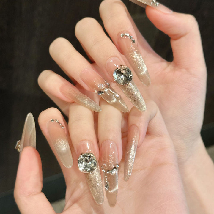 Glamorous Long Stiletto Press-On Nails with Rhinestone Accents