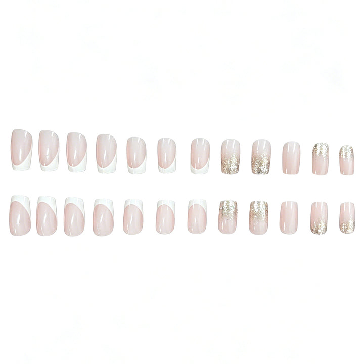 Glamorous French Tip Glitter Nail Extensions Bowlift