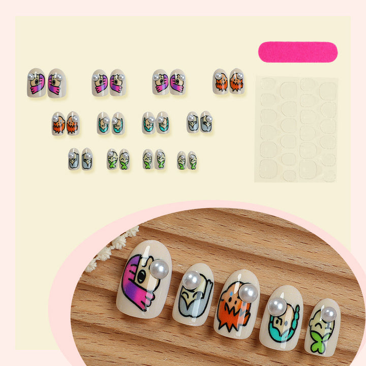 Creative Nail Art Set with unique character patterns and pearl embellishment Bowlift