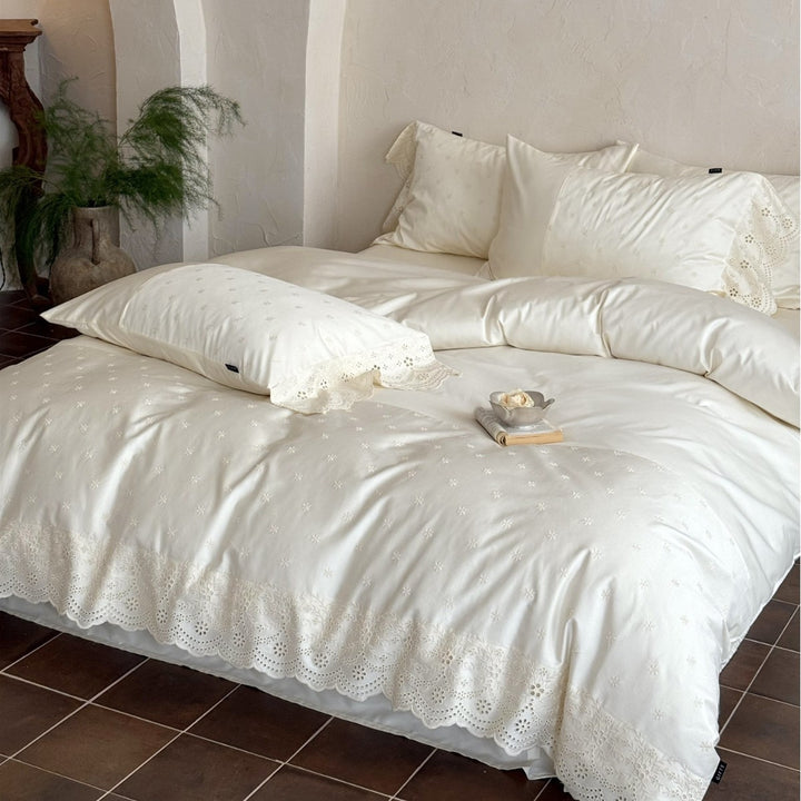 Luxurious Embroidered Cotton Lace Duvet Cover Set