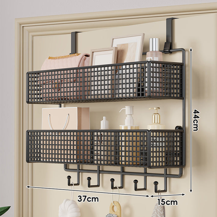 Over-Door Double-Tier Grid Hanging Storage Basket