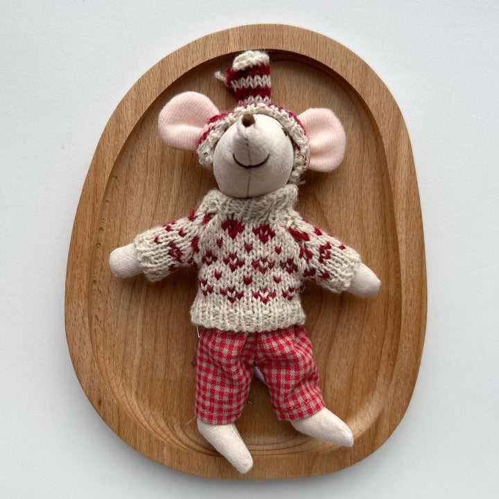 Handcrafted Cotton Plush Mouse Doll with Crochet Dress
