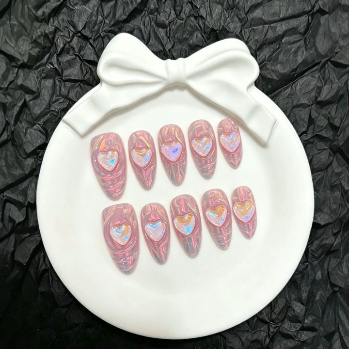 Heart-Embellished Acrylic Press-On Nail Set