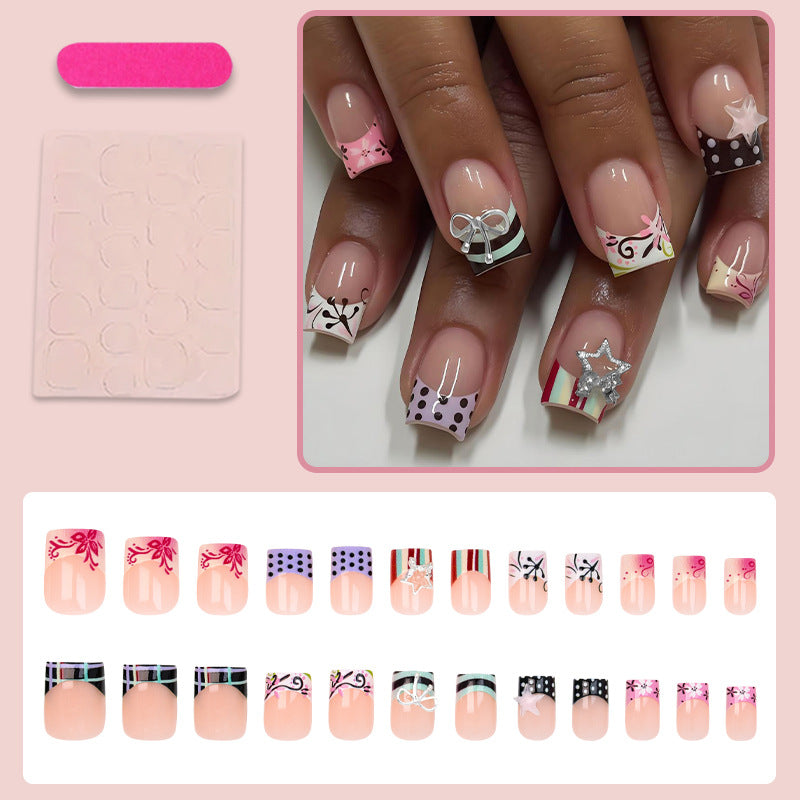 Acrylic Nail Set with Playful Bows and Patterns Bowlift