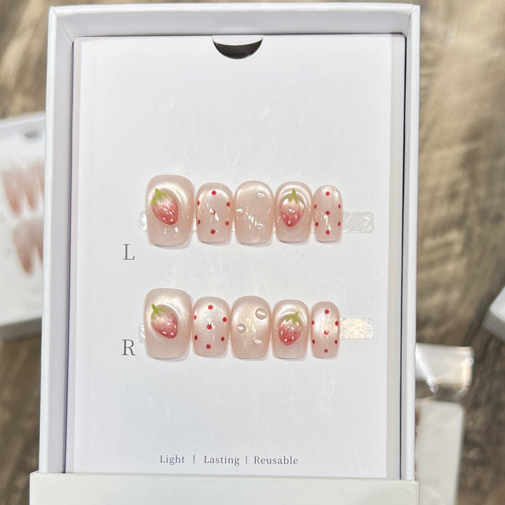 Strawberry Themed Press-On Nail Art