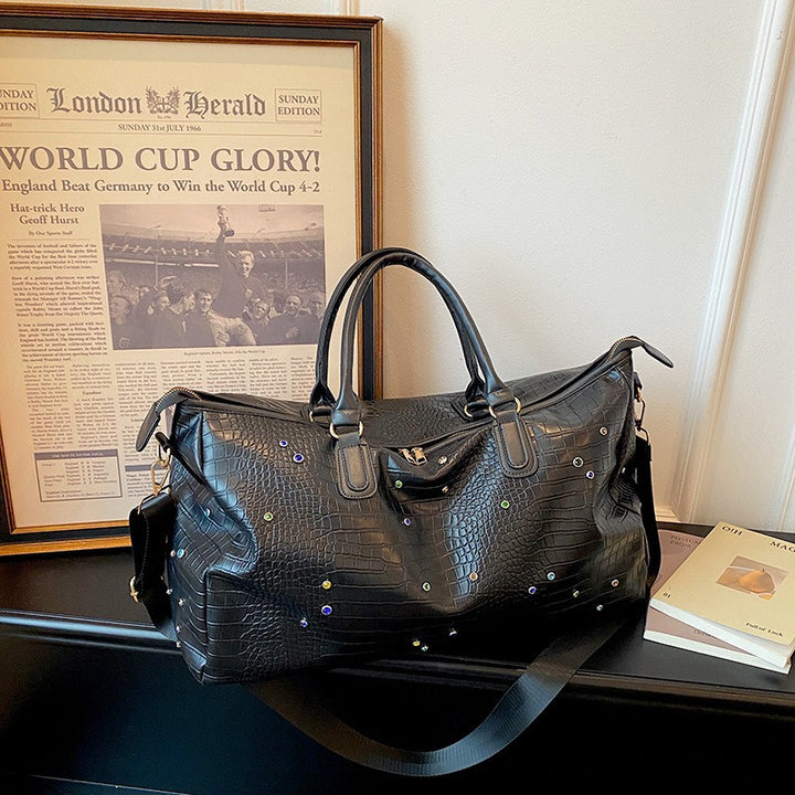 Stylish Crocodile-Texture Weekend Duffel Bag Bowlift