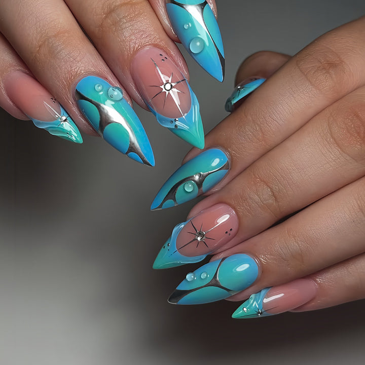 Artistic Stiletto Press-On Nail Extensions with Unique 3D Design Bowlift