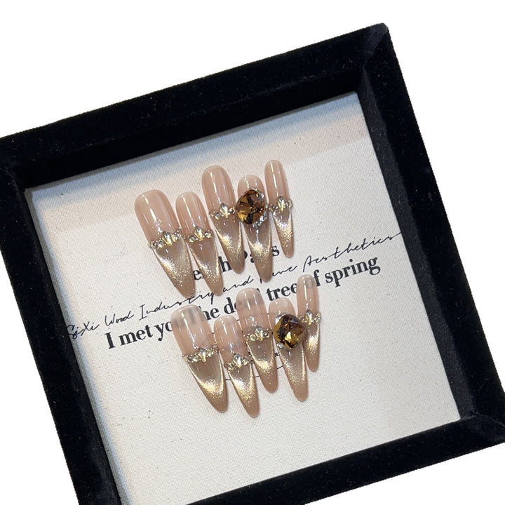 Elegant Stiletto Press-On Nails with Gemstone Accents