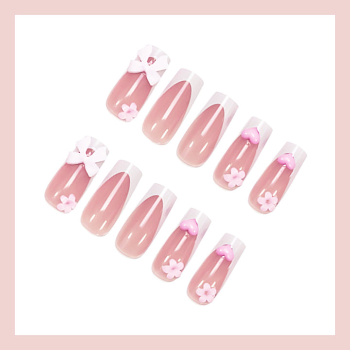 Artificial nail set with romantic flowers and elegant accents Bowlift