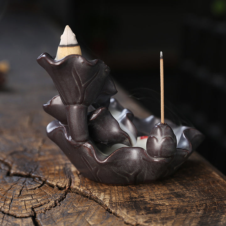 Artistic Lotus-Themed Incense Waterfall