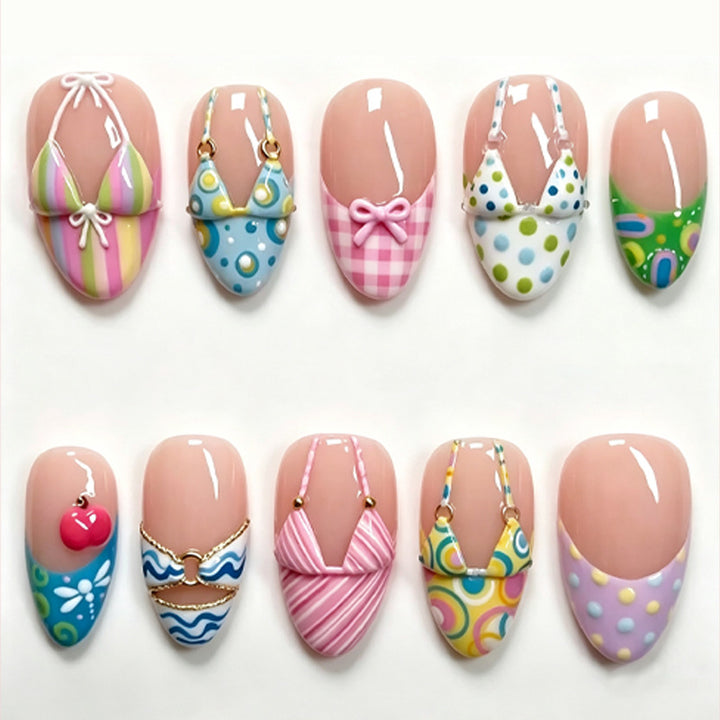 Acrylic nail set with summery bikini motifs Bowlift