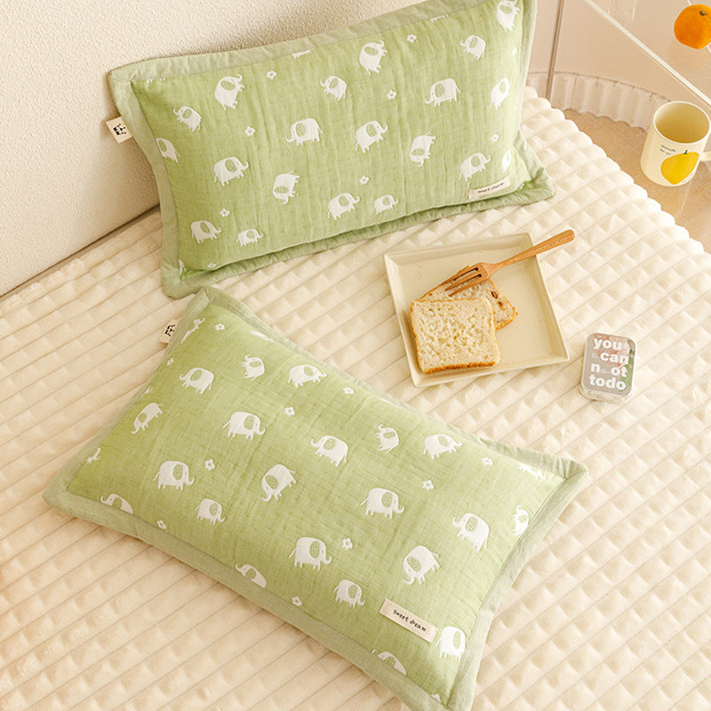 Children's Cotton Muslin Elephant Print Quilted Pillowcase