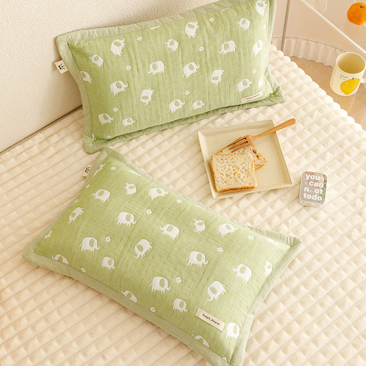 Children's Cotton Muslin Elephant Print Quilted Pillowcase