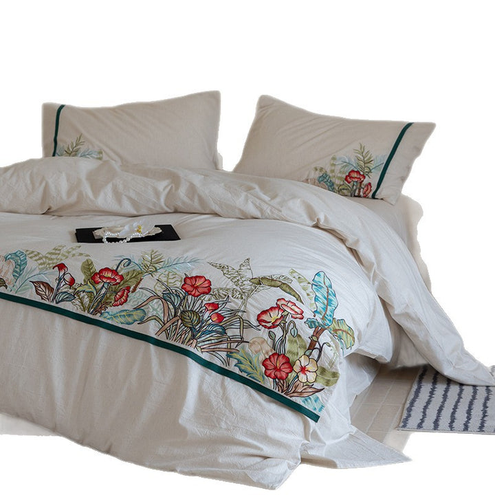 Embroidered Botanical Luxury Duvet Cover Set with Pillowcases