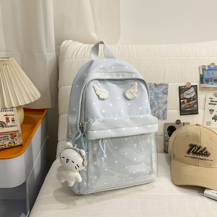 Polka Dot Patterned Backpack with Playful Wing Accents Bowlift