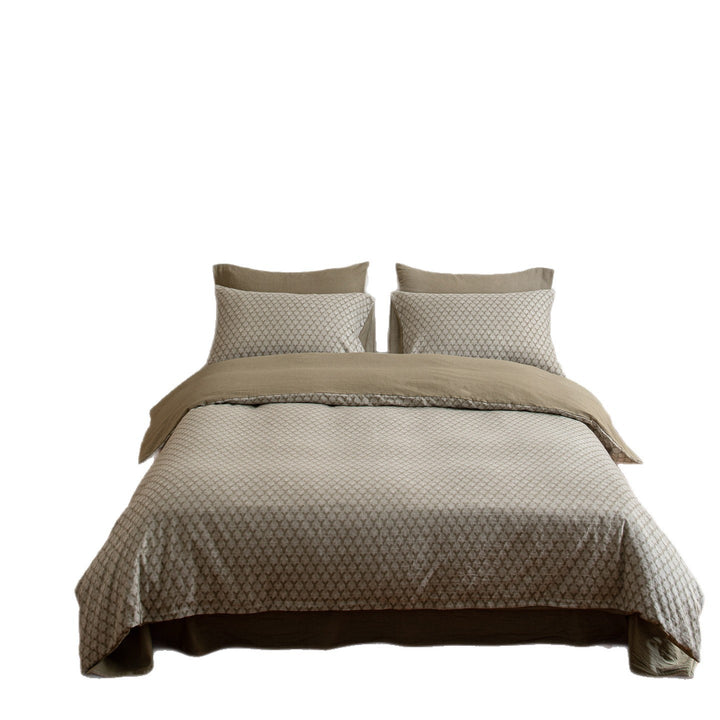 Reversible Linen-Blend Textured Duvet Cover Set with Jacquard Herringbone Pattern