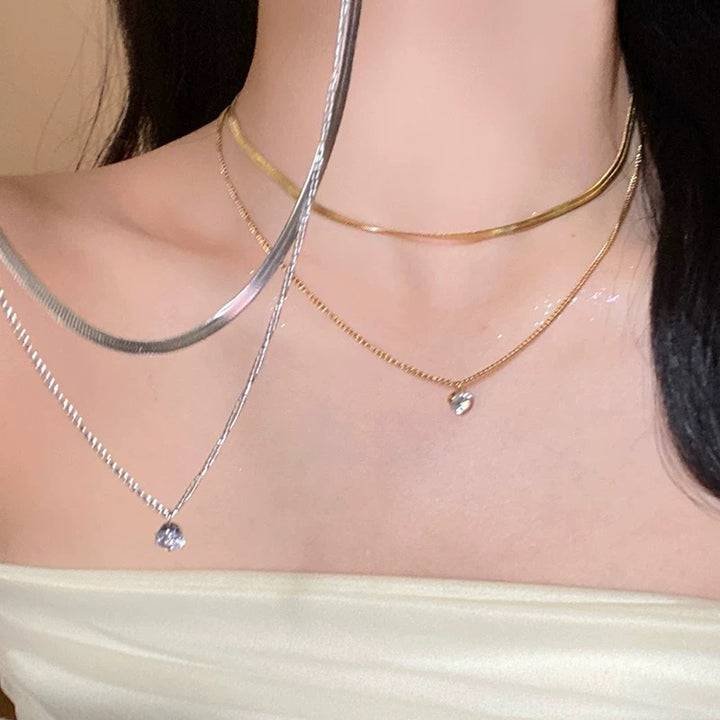 Layered Silver Choker and Pendant Necklace Bowlift