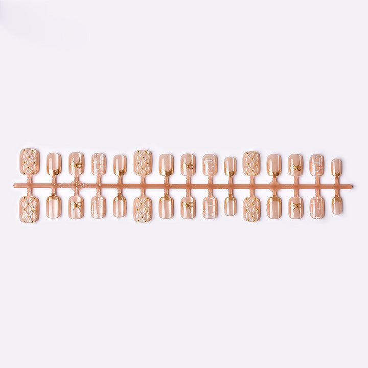 Decorative Gold-Accent Press-On Nail Art Set Bowlift