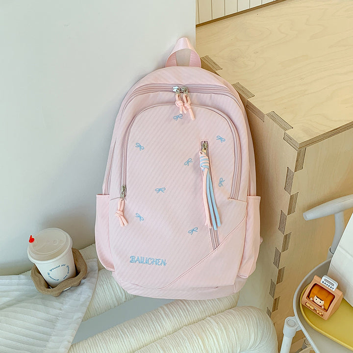 Stylish Embroidered Bow-Accent Casual Backpack Bowlift