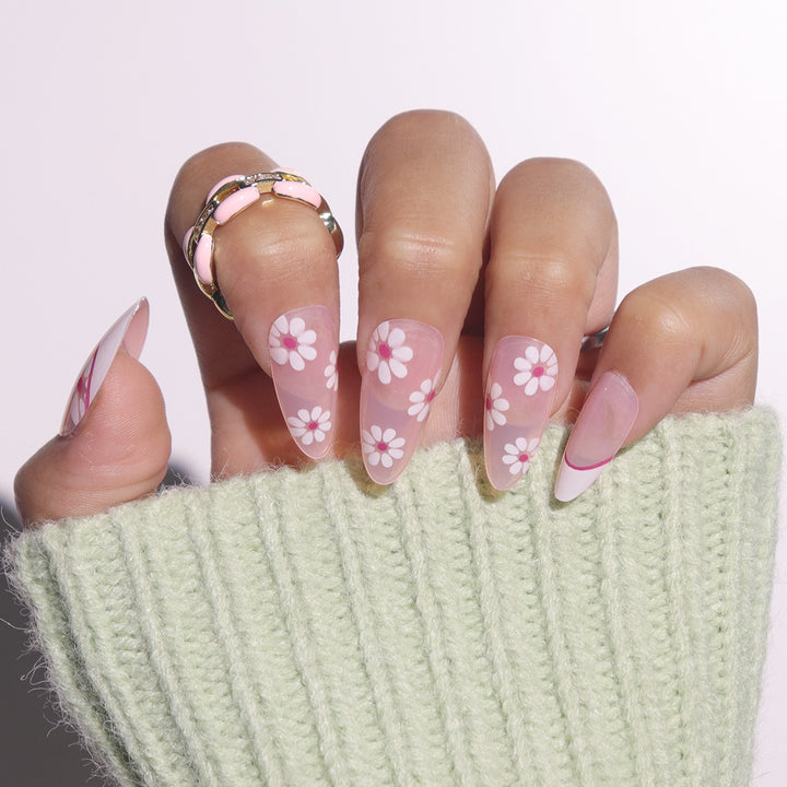 Artistic Floral Press-On Nail Design Bowlift