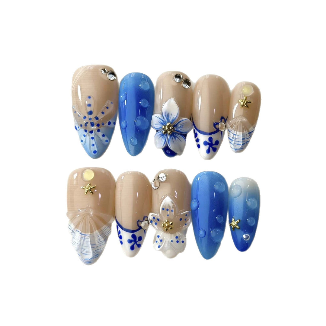 Ocean-Inspired Decorative Press-On Nails