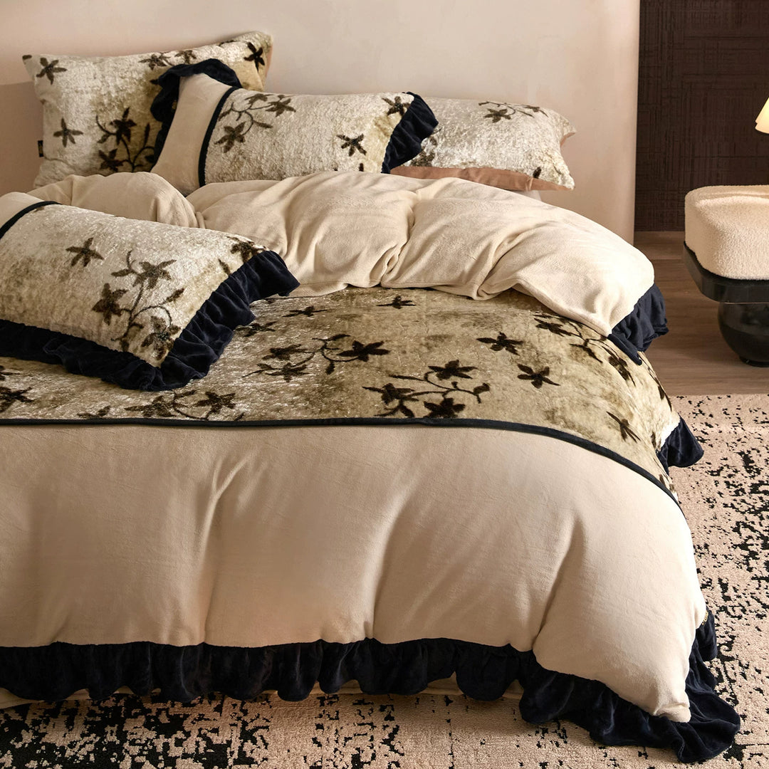 Plush Embossed Velvet Floral Bedspread and Pillow Shams Set