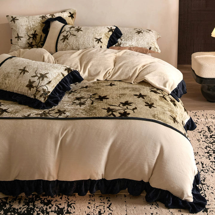 Plush Embossed Velvet Floral Bedspread and Pillow Shams Set