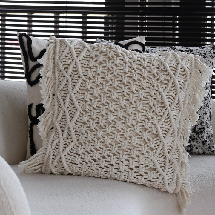 Macrame Cushion Cover with Hand-Knotted Fringe Edge Bowlift