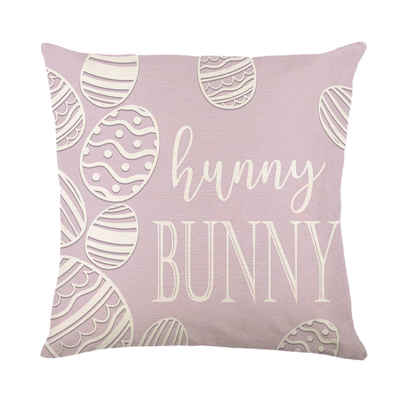 Watercolor Easter Bunny Polka-Dot Linen-Texture Throw Pillow Cover