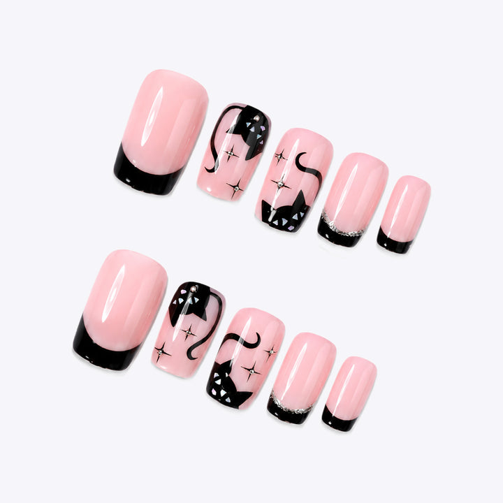 Decorative Cat-Themed Press-On Nail Set Bowlift