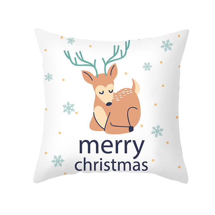 Festive Decorative Throw Pillow Cover with Reindeer Illustration