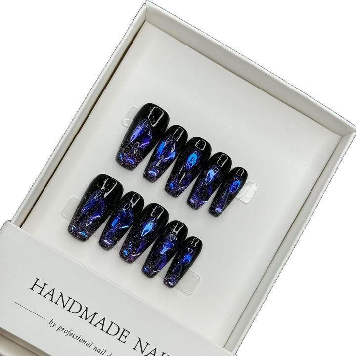 Decorative Press-On Nail Art Set Featuring Galaxies and Glitter