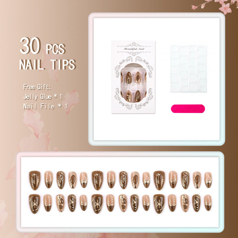 Artistic Press-On Nail Set with Gold Accents