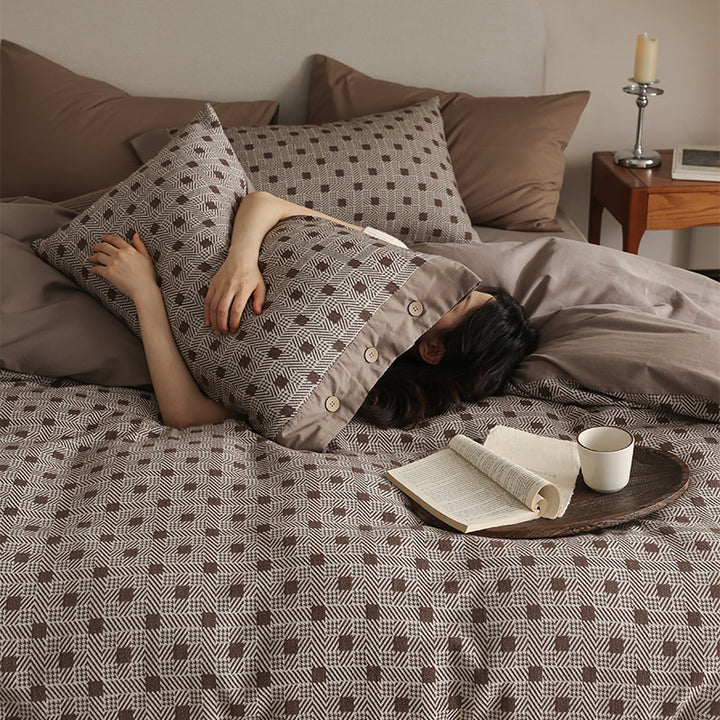 Reversible Cotton-Sateen Duvet Cover Set with Micro-Pattern Jacquard and Envelope Closure